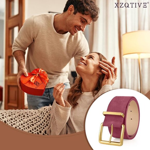 Women Wide Suede Belt Gold Buckle Dress Casual Festival Adjustable main image 6